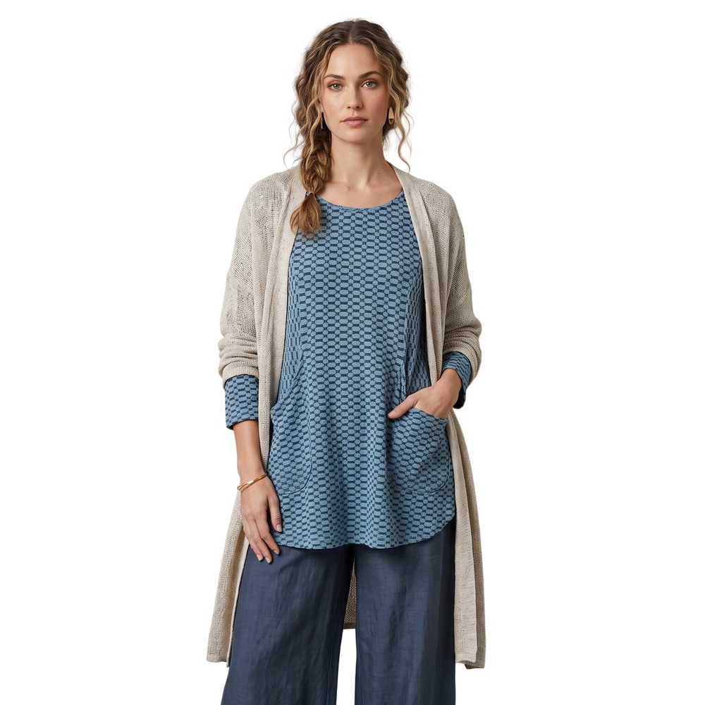 HABITAT Honeycomb Bubble Knit Tunic XL Swing Top Pockets Lagenlook Boho Artsy